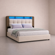 Lit 140x200cm adulte beige avec tête de lit LED et rangement – Azurélia