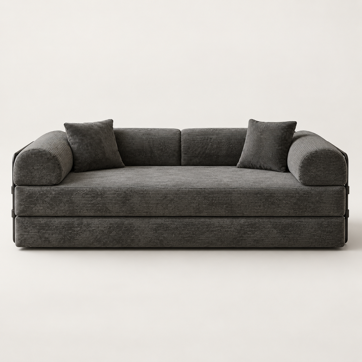 Canapé-Lit Modulable Gris – Velours Côtelé et Couchage Grand Format