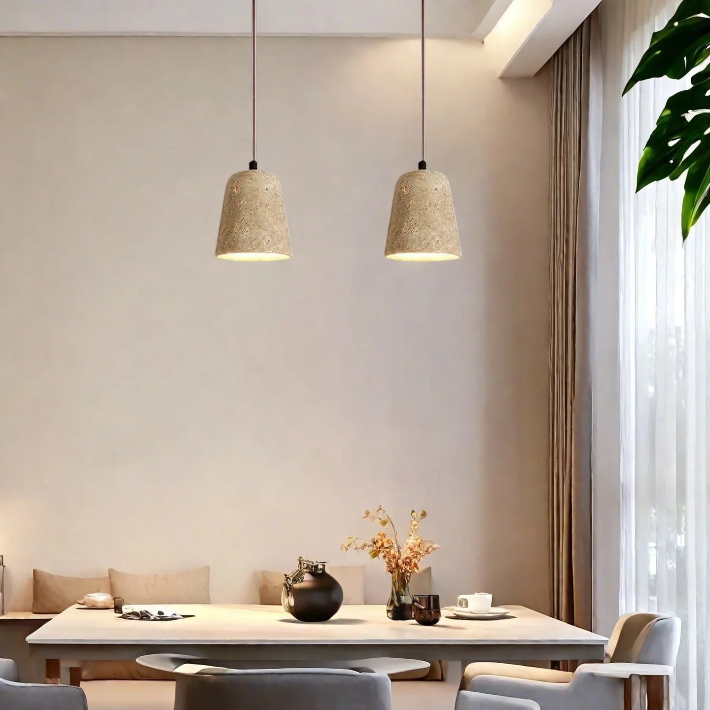 STINARIO - Concrete Pendant Light with Conical Lampshade