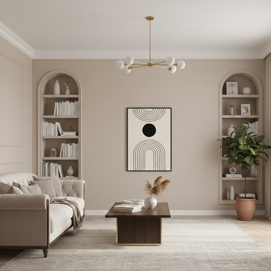 Tableau Arc Minimaliste – Lignes Noires & Point Central