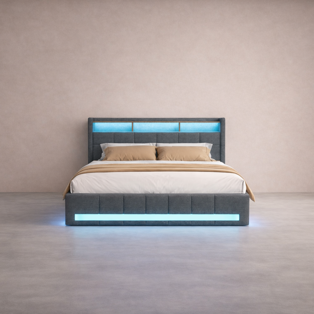 Lit LED avec rangements & étagère – Calyzen