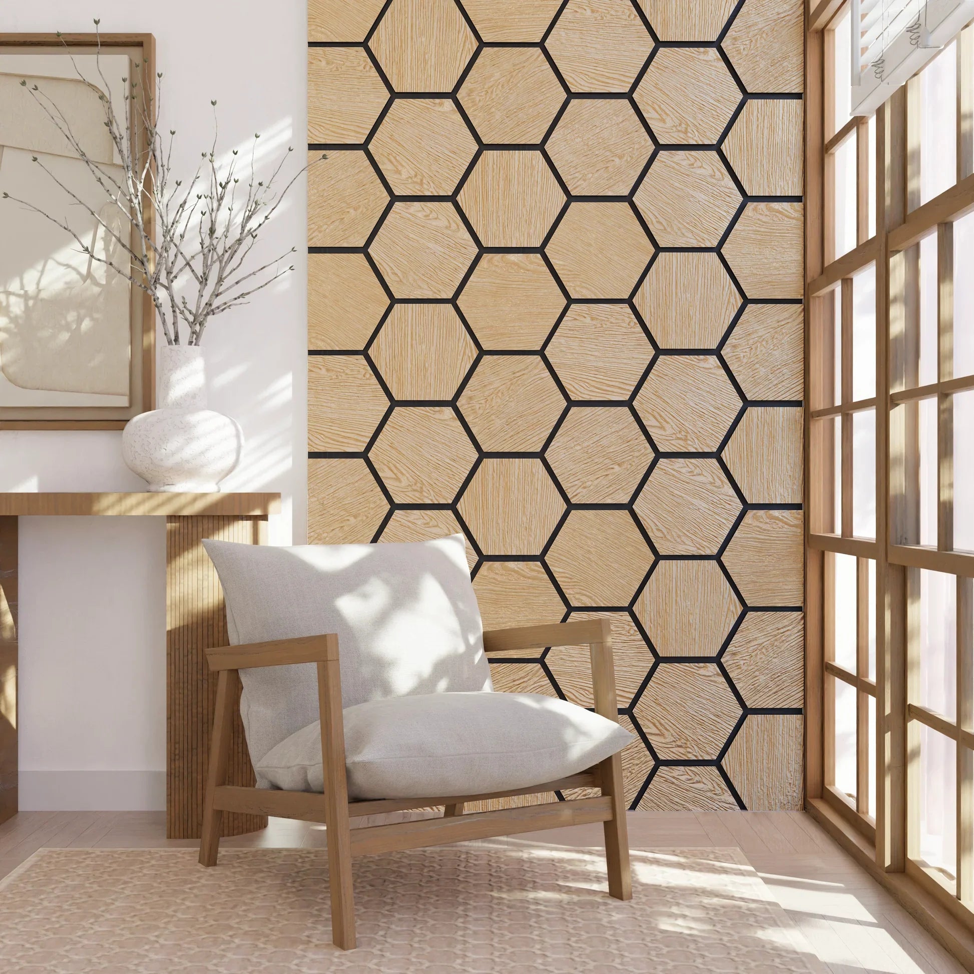 Panneau acoustique hexagonal Chêne Clair & Feutre Noir