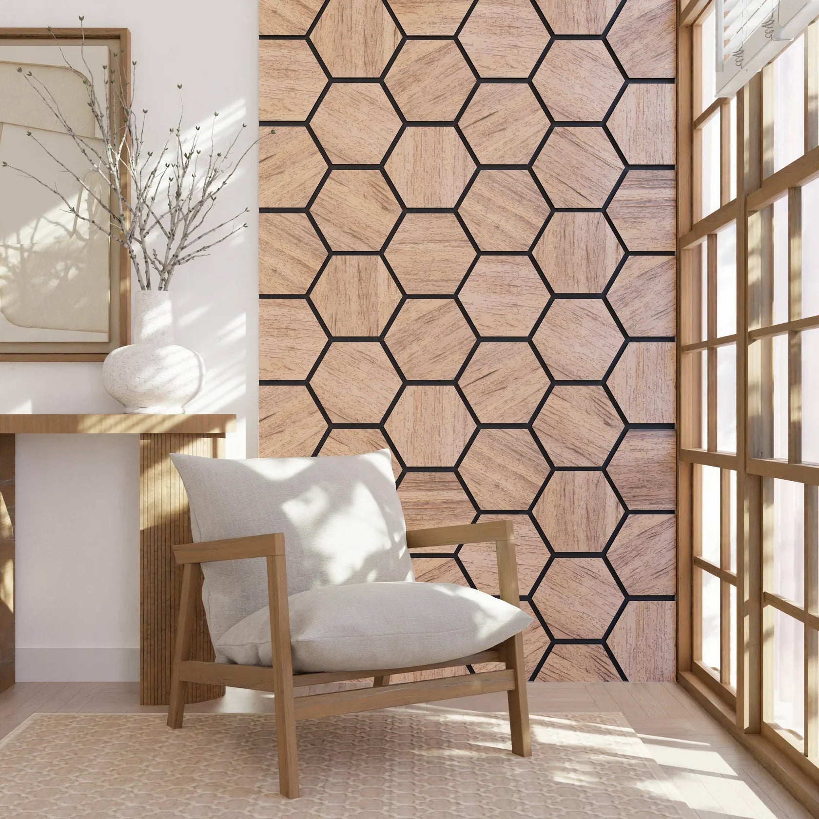 Panneau acoustique hexagonal Noyer