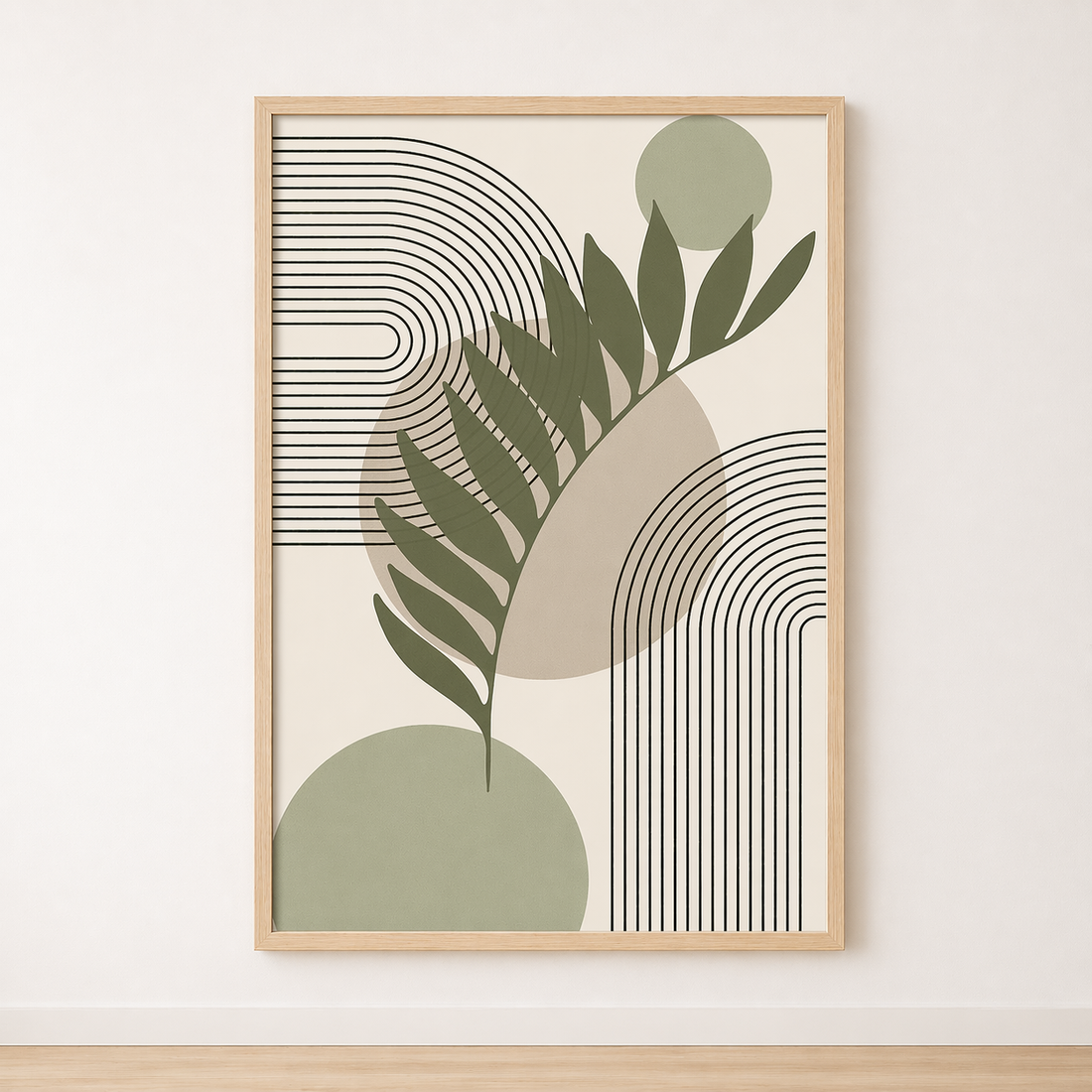 Wandbild Salbei-Blattwerk und grafische Linien – Natürliche und zeitgenössische Eleganz