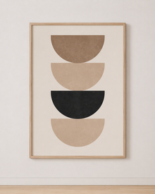 Tableau Géométrique Demi-Cercles Beige et Noir – Minimalisme Graphique et Équilibré