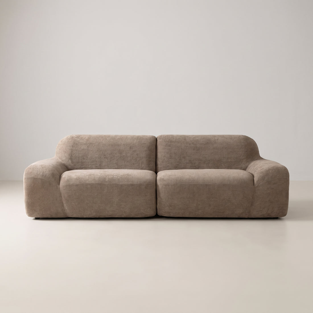 3-Seater Brown Chenille Sofa – Deep Seat and Rounded Lines