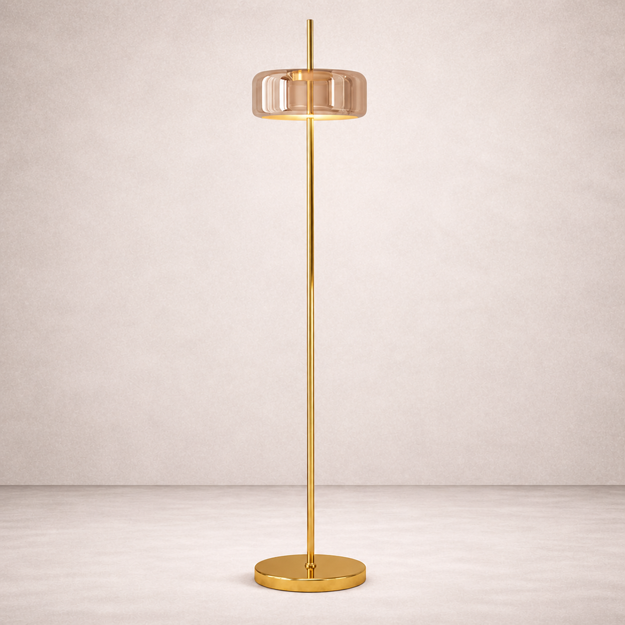 Lampadaire en Métal Doré avec Diffuseur Verre Teinté – Ambroro