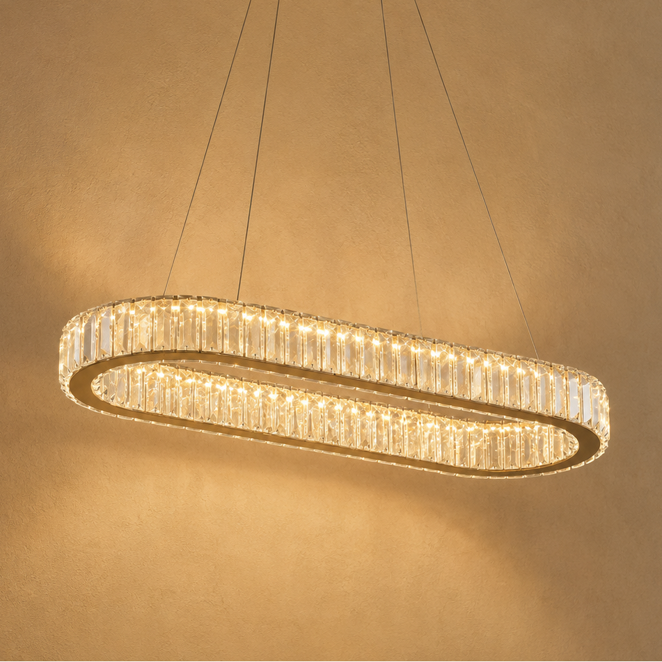Ovaler Kristall-Kronleuchter in Gold - Orvella