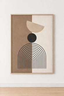 Geometrisches Bild Halbkreise Beige und Schwarz – Grafischer und Ausgewogener Minimalismus