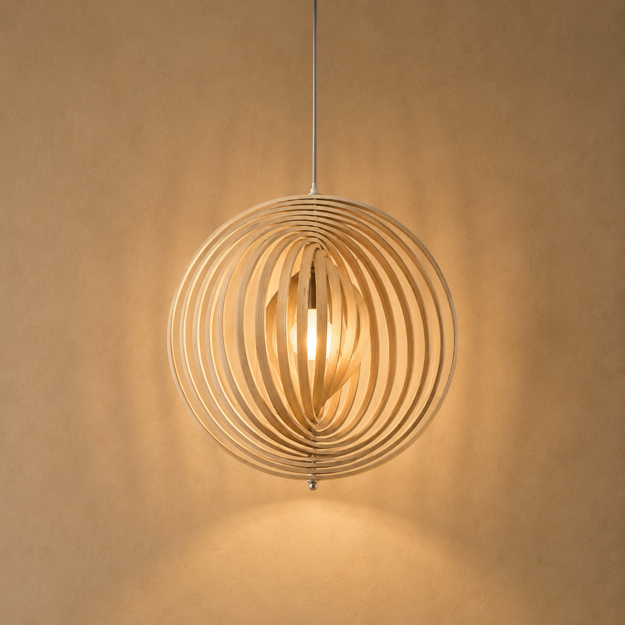 Nordische Hängelampe aus Holz – Monddesign und poetisches Ambiente