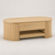 Table Basse Relevable en Bois Naturel – Rangement Intégré et Lignes Courbes