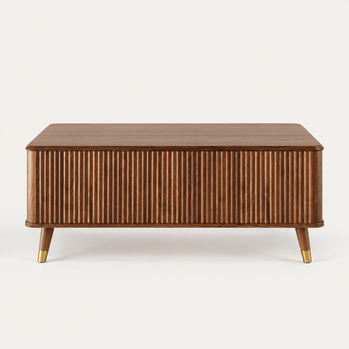 Table Basse Relevable en Bois – Double Rangement et Façades Rainurées