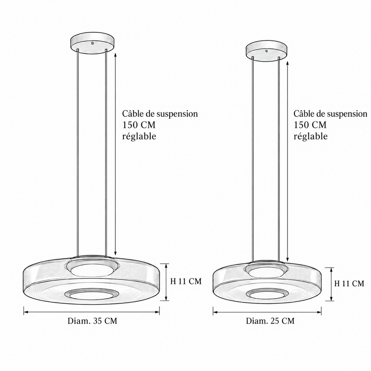 Suspension LED en verre fumé et métal noir – Verdora