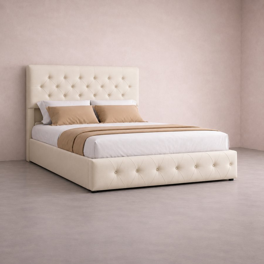 Bett 140x200 cm für Erwachsene mit Steppung in Beige – Ivorélia