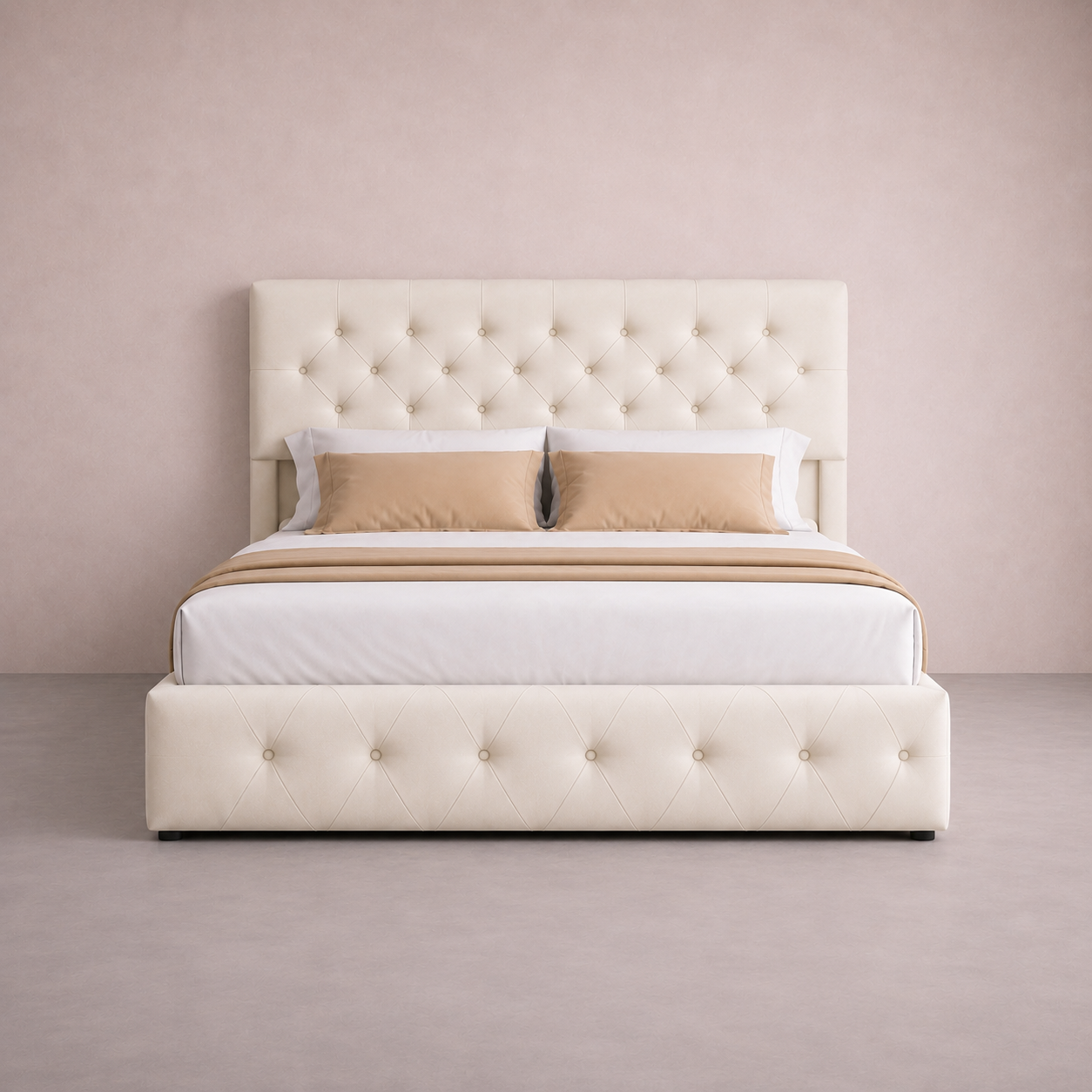 Lit 140x200cm adulte capitonné beige – Ivorélia