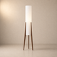 Stativ-Stehlampe aus Holz und Stoff – skandinavische Eleganz