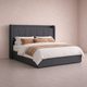 Lit 160x200 cm adulte gris en tissu avec tête de lit rangement et ports USB - Grisélia