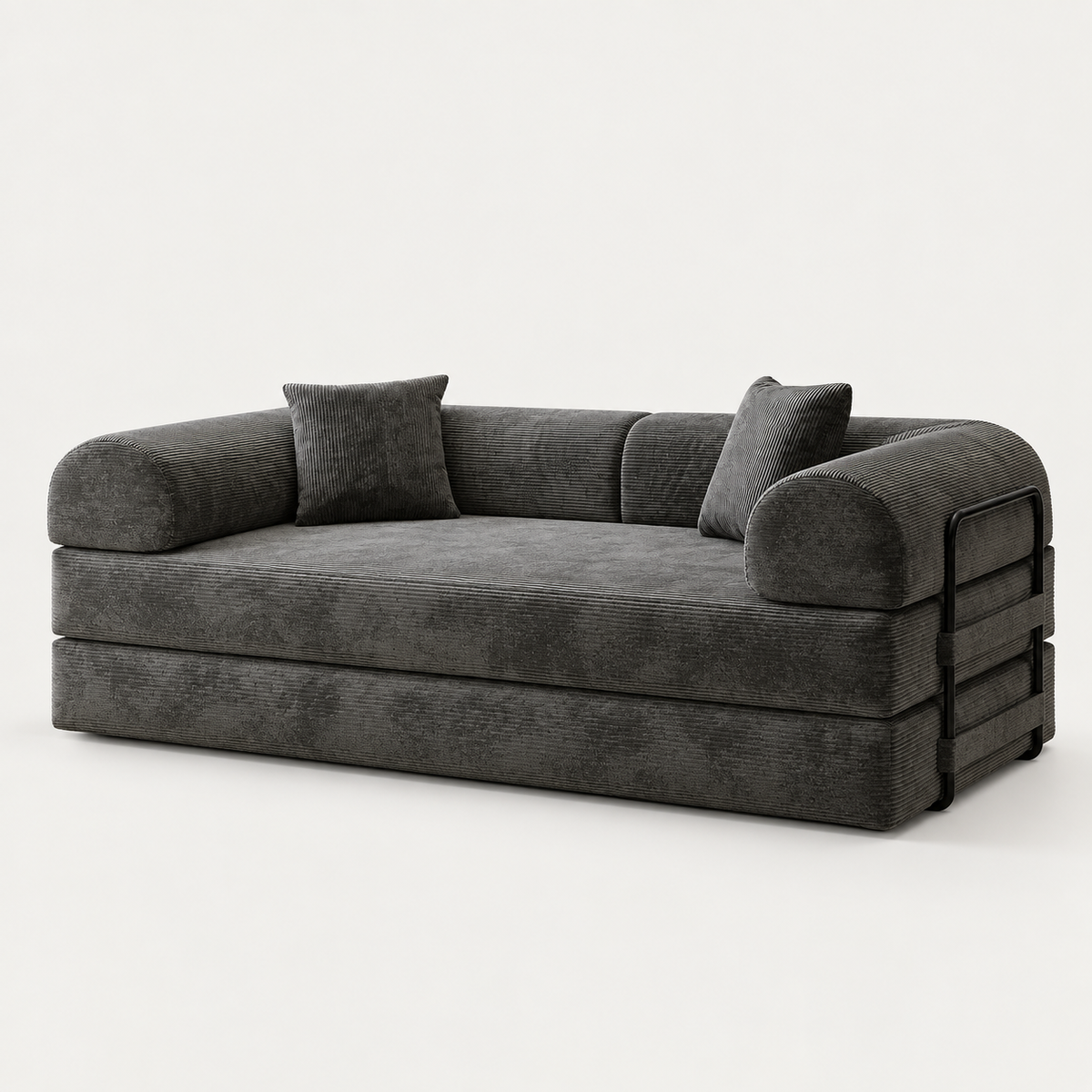 Canapé-Lit Modulable Gris – Velours Côtelé et Couchage Grand Format