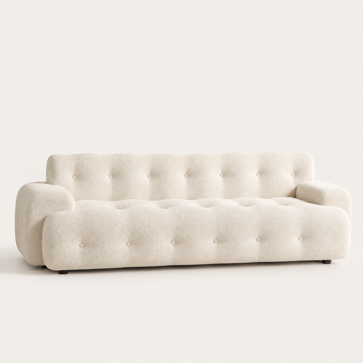 Canapé 3 Places Crème – Chenille Texturée et Lignes Arrondies
