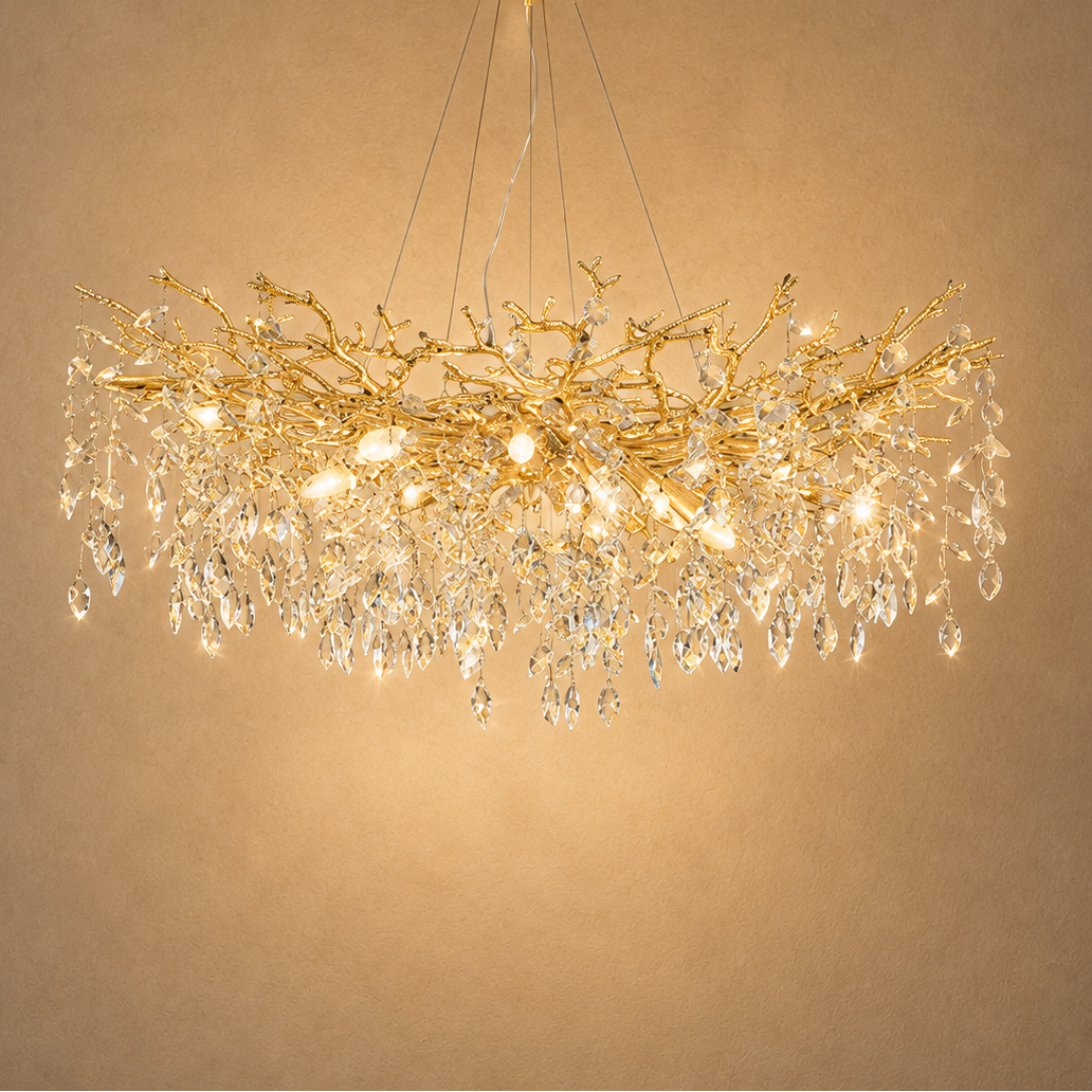 Lustre Branche Dorée en Cristal - Sylvara