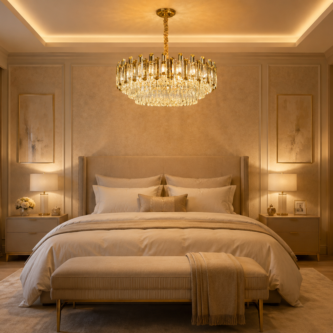 Lustre Rond en Cristal Doré - Célestia