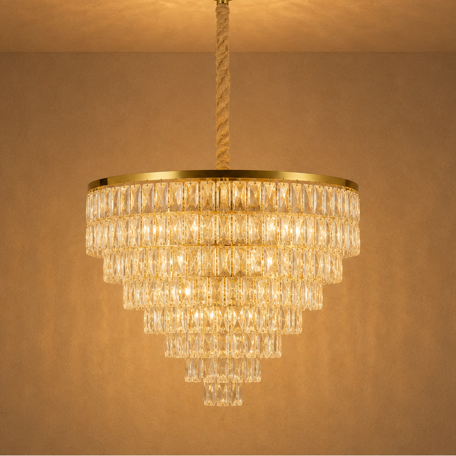 Lustre Cascade en Cristal Doré - Cascadéa