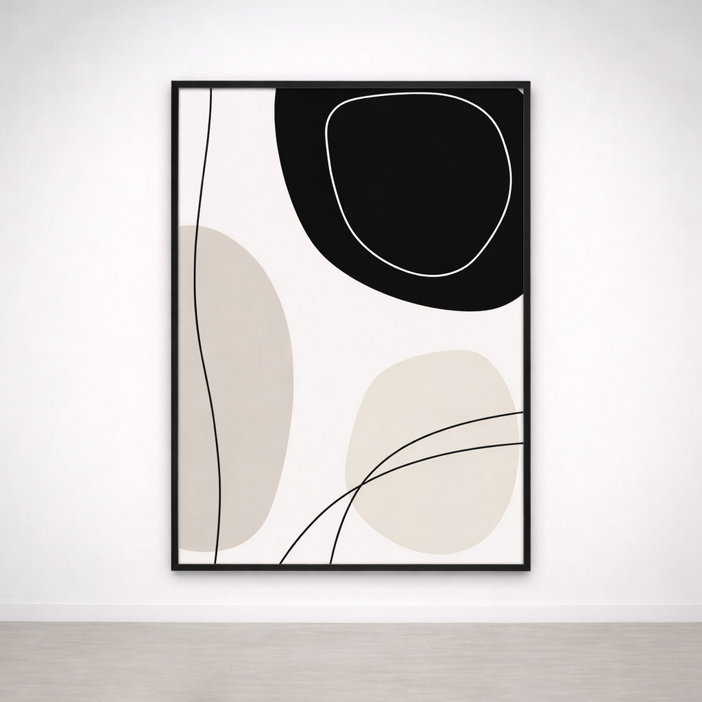 Abstraktes Wandbild Épure – Organische Formen Schwarz & Beige