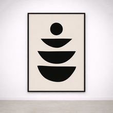 Tableau Équilibre Minimaliste – Formes Noires sur Fond Beige