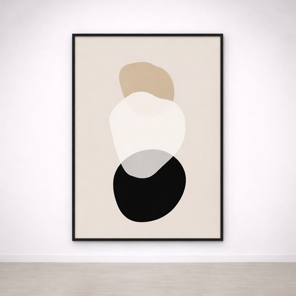 Abstraktes Wandbild Kiesel – Neutrale Töne Beige, Weiß & Schwarz