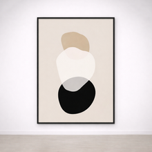Tableau Abstrait Galets – Tons Neutres Beige, Blanc & Noir