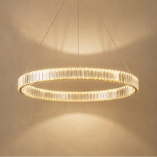 Lustre Double Anneau en Cristal Doré - Veloria