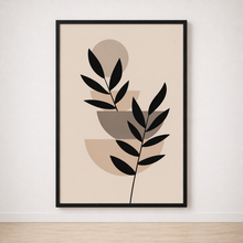 Tableau Feuilles Abstraites Noir et Beige – Douceur Graphique et Naturelle