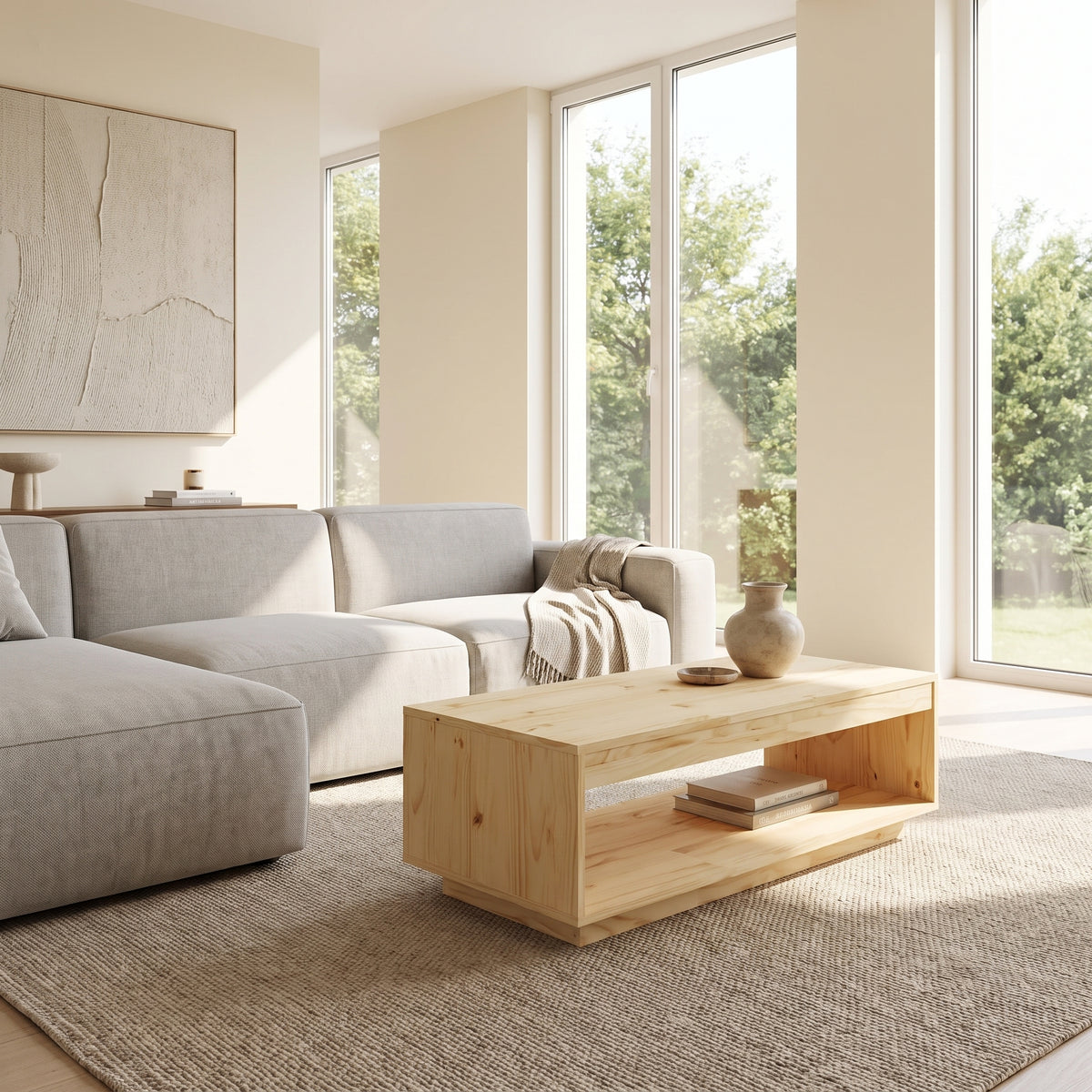 Table Basse en Pin Massif – Rangement Ouvert et Design Naturel