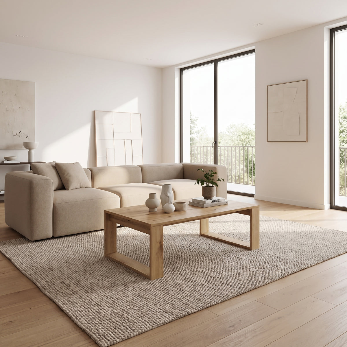 Table Basse Carrée Effet Chêne – Volume Minimaliste et Finition Naturelle