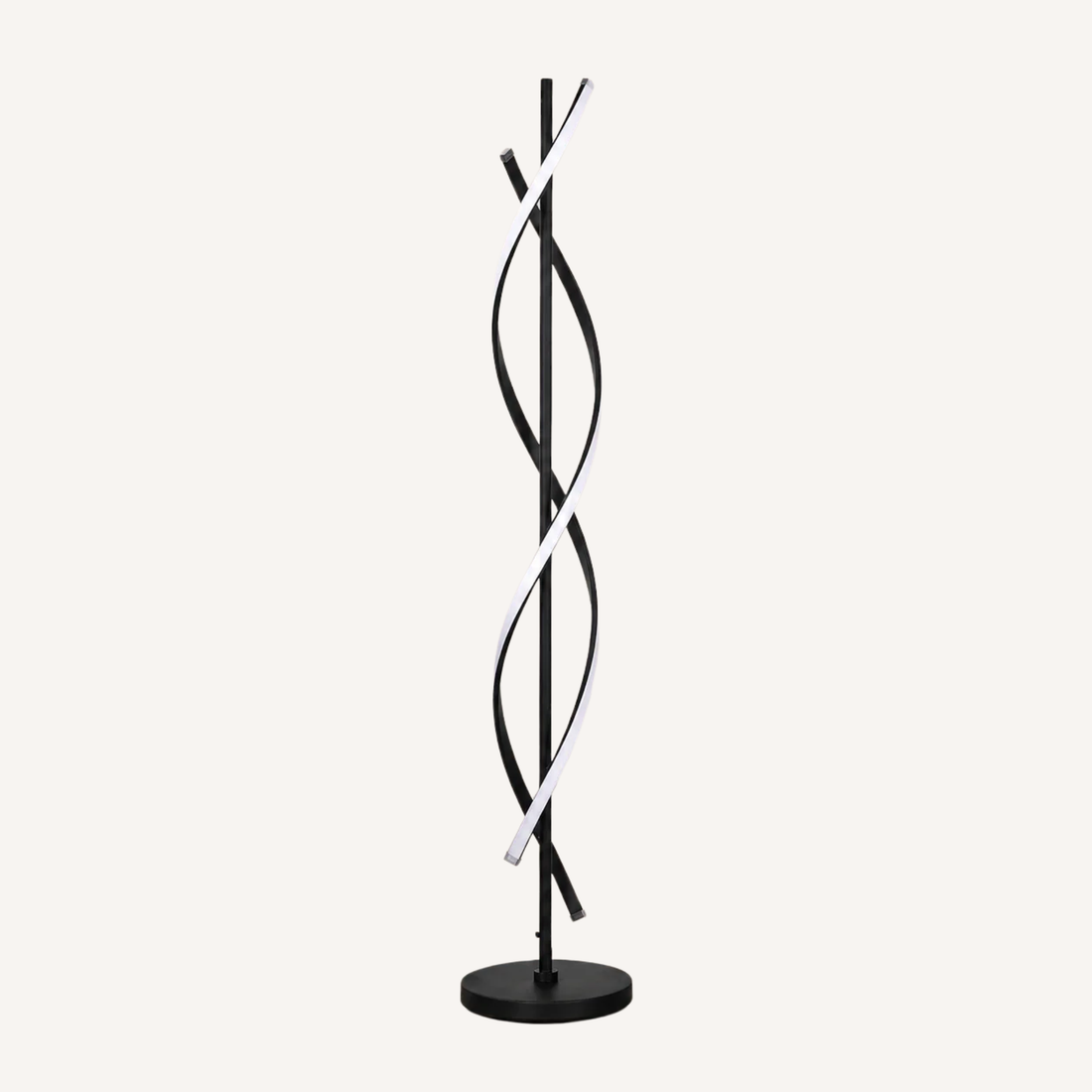 Design-LED-Stehlampe aus schwarzem Metall mit verschlungenen Lichtbändern – Ondiro