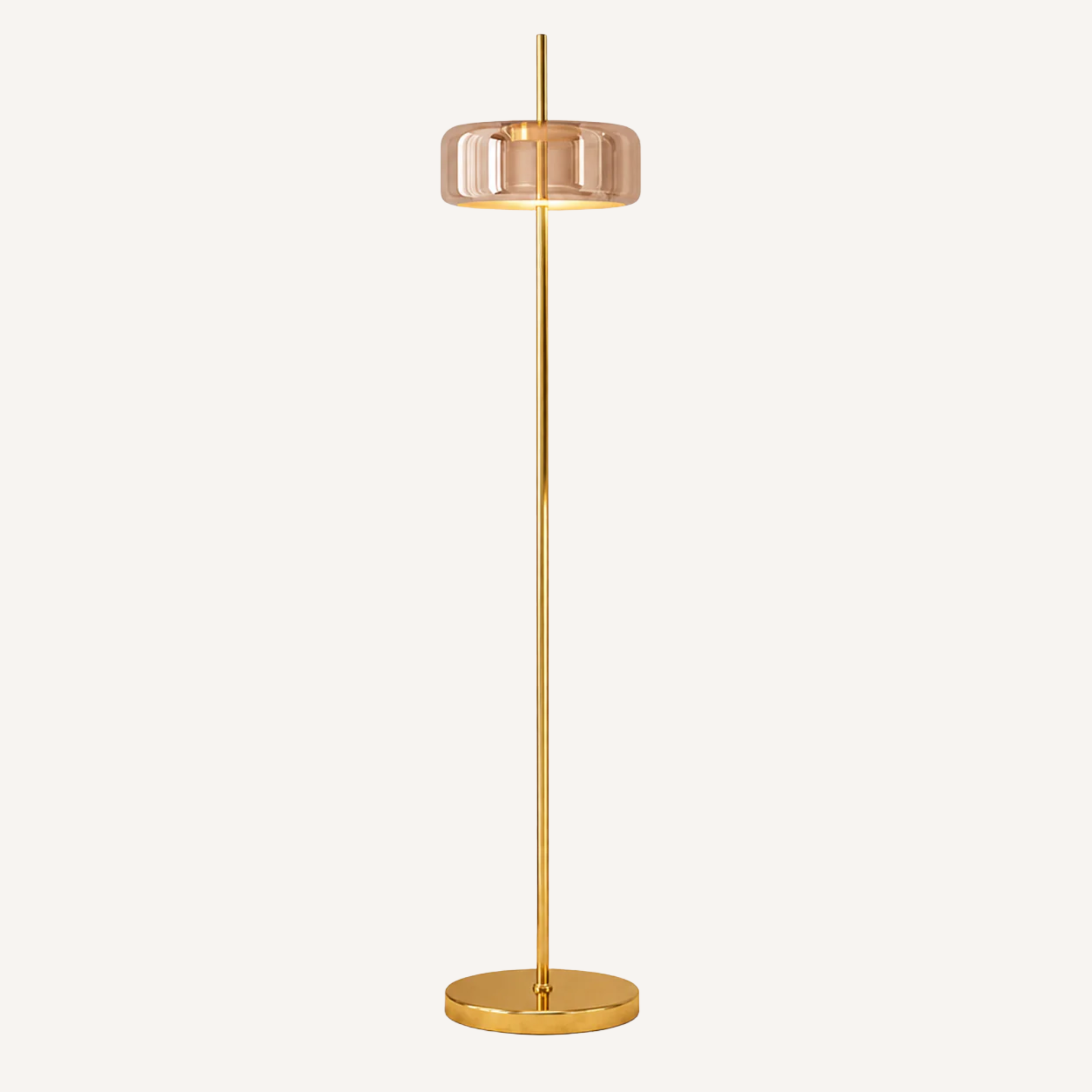 Golden Metal Floor Lamp with Tinted Glass Diffuser – Ambroro