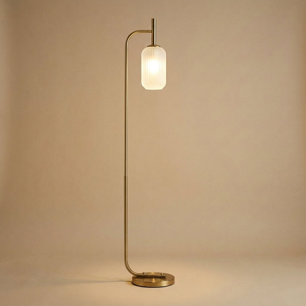 Lampadaire Doré & Abat-jour Verre Cannelé - Auréa