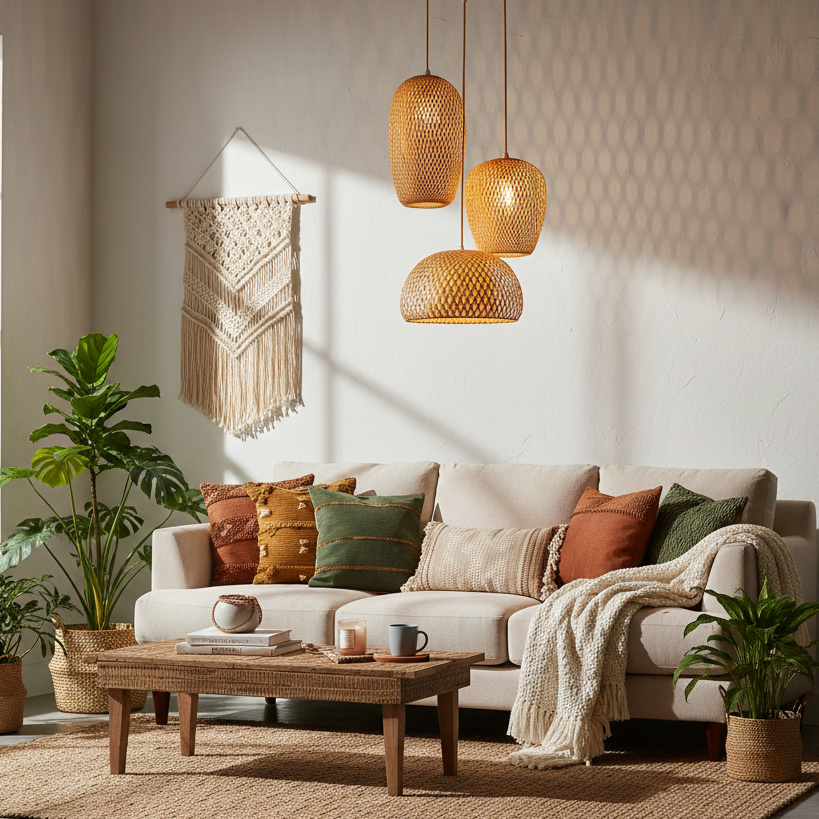 NATURA – Dreifache Rattan-Pendelleuchte – Warme Atmosphäre