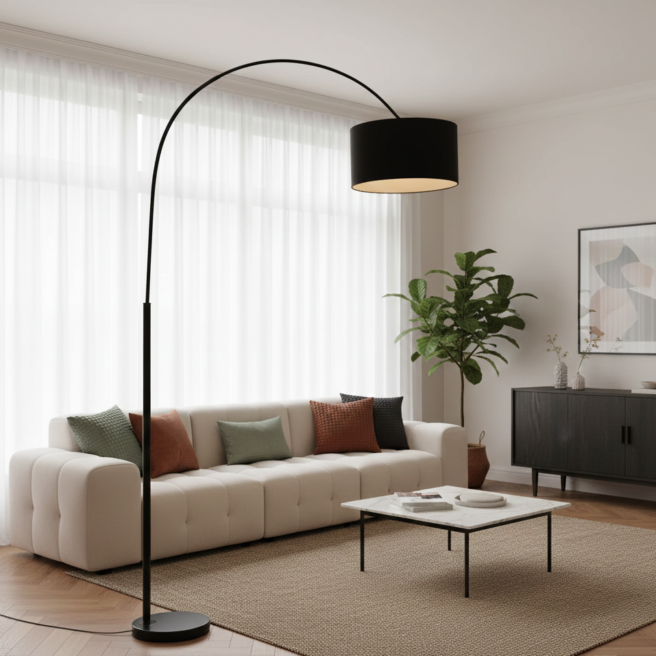 Arc Floor Lamp with Cylindrical Shade 