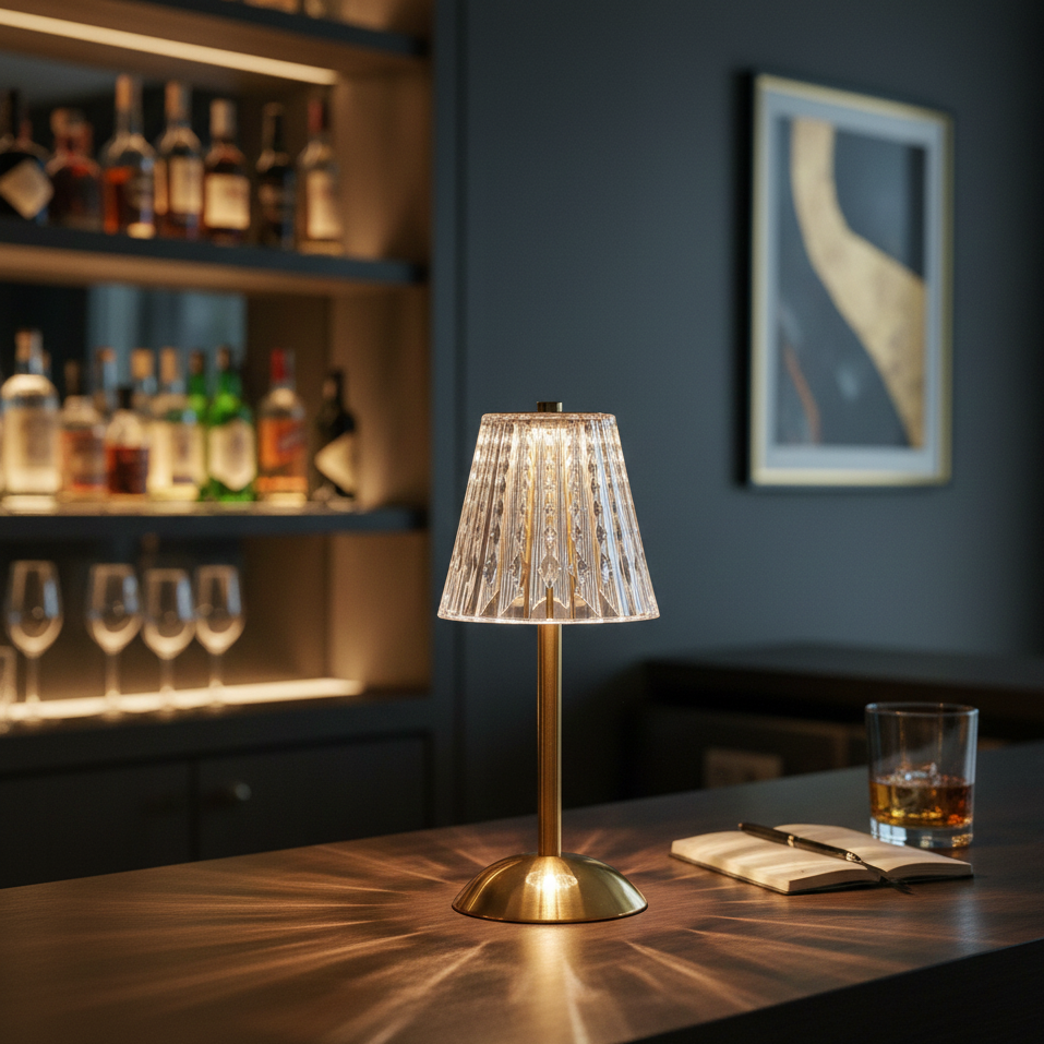 Gold Acrylic Table Lamp – Luxurious Glow and Refined Ambiance