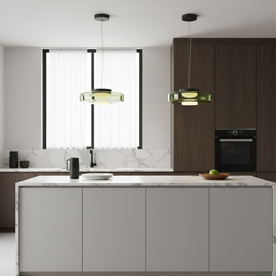 Suspension LED en verre fumé et métal noir – Verdora