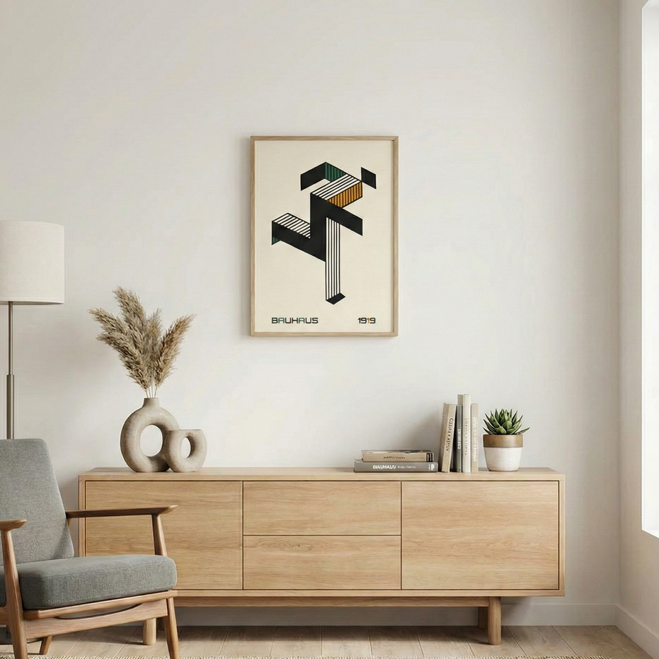 Affiche Bauhaus Structure 1919 au-dessus d'un buffet