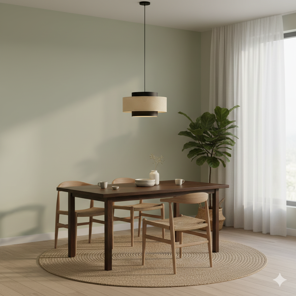 LED-Pendelleuchte aus Rattan und Stoff – Minimalistisches Design und natürliches Ambiente