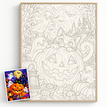 Halloween Paint-by-Numbers – Black Cat and Funny Ghosts