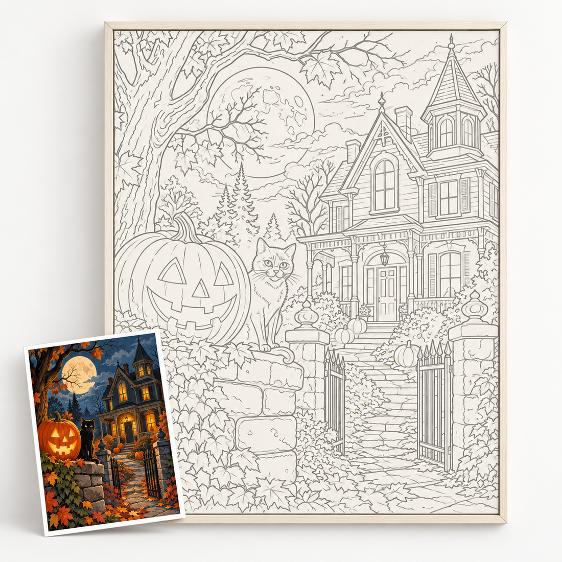 Malen nach Zahlen Halloween – Viktorianisches Haus und Kürbis