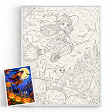 Halloween Paint by Numbers – Little Witch on her Broomstick