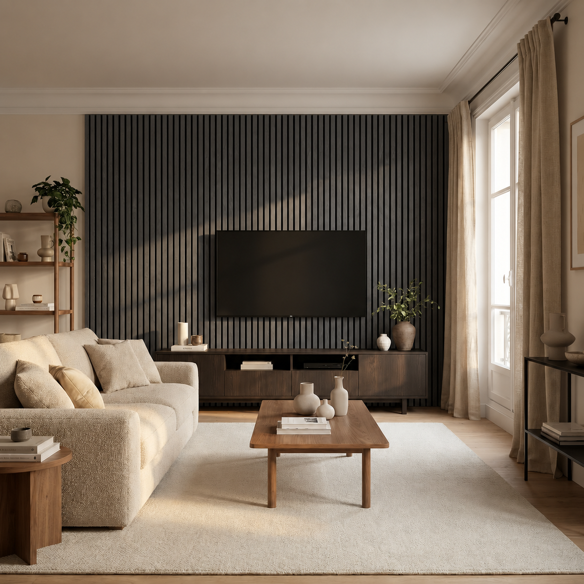 Lot de 2 panneaux acoustiques Chêne classique & fond noir – 110 x 50 x 1,8 cm