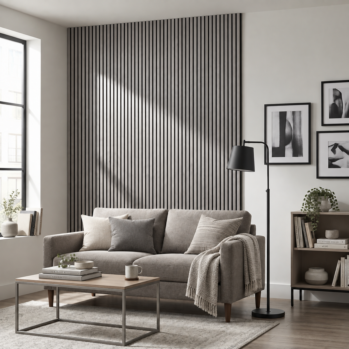 Lot de 2 panneaux acoustiques Chêne classique & fond noir – 110 x 50 x 1,8 cm
