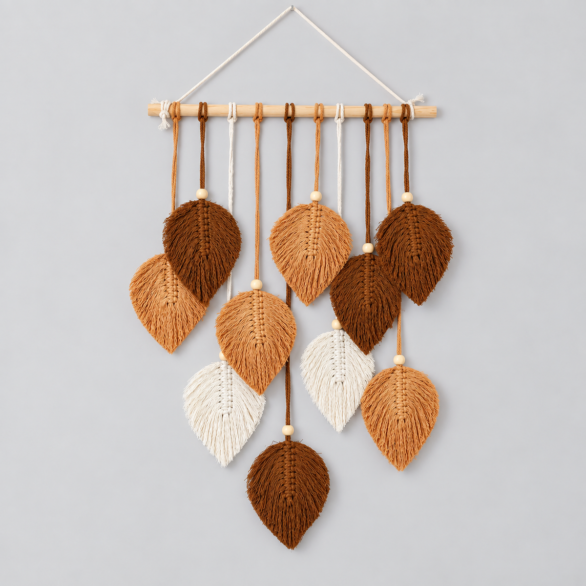 Tenture Murale Macramé Feuilles – Coton Tissé Main, Tons Naturels
