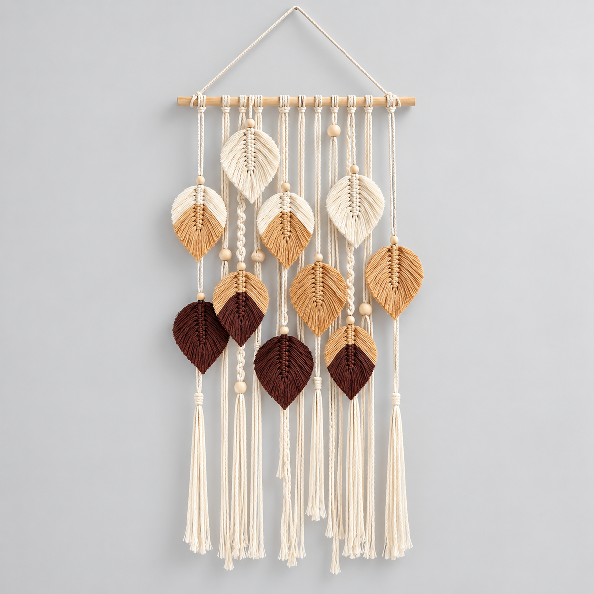 Tapisserie Murale Macramé Feuilles – Coton Tressé et Franges
